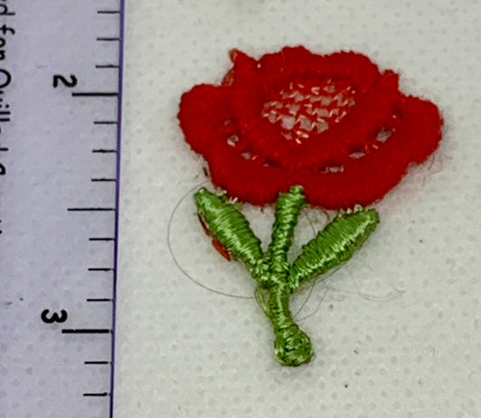 Vintage Embroidered Red Rose Patch - Sew On