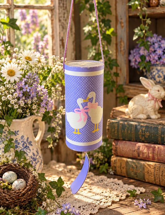 Vintage 1982 Paul Marshall Country Goose Wind Chime Purple Polka Dot Cottagecore Kitchen Decor