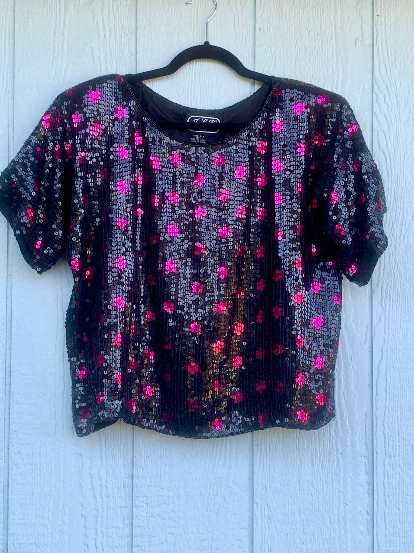 Vintage beaded sequin size Large top, NWT, crop top - black and fuchsia - Jean for Joseph Le Bon