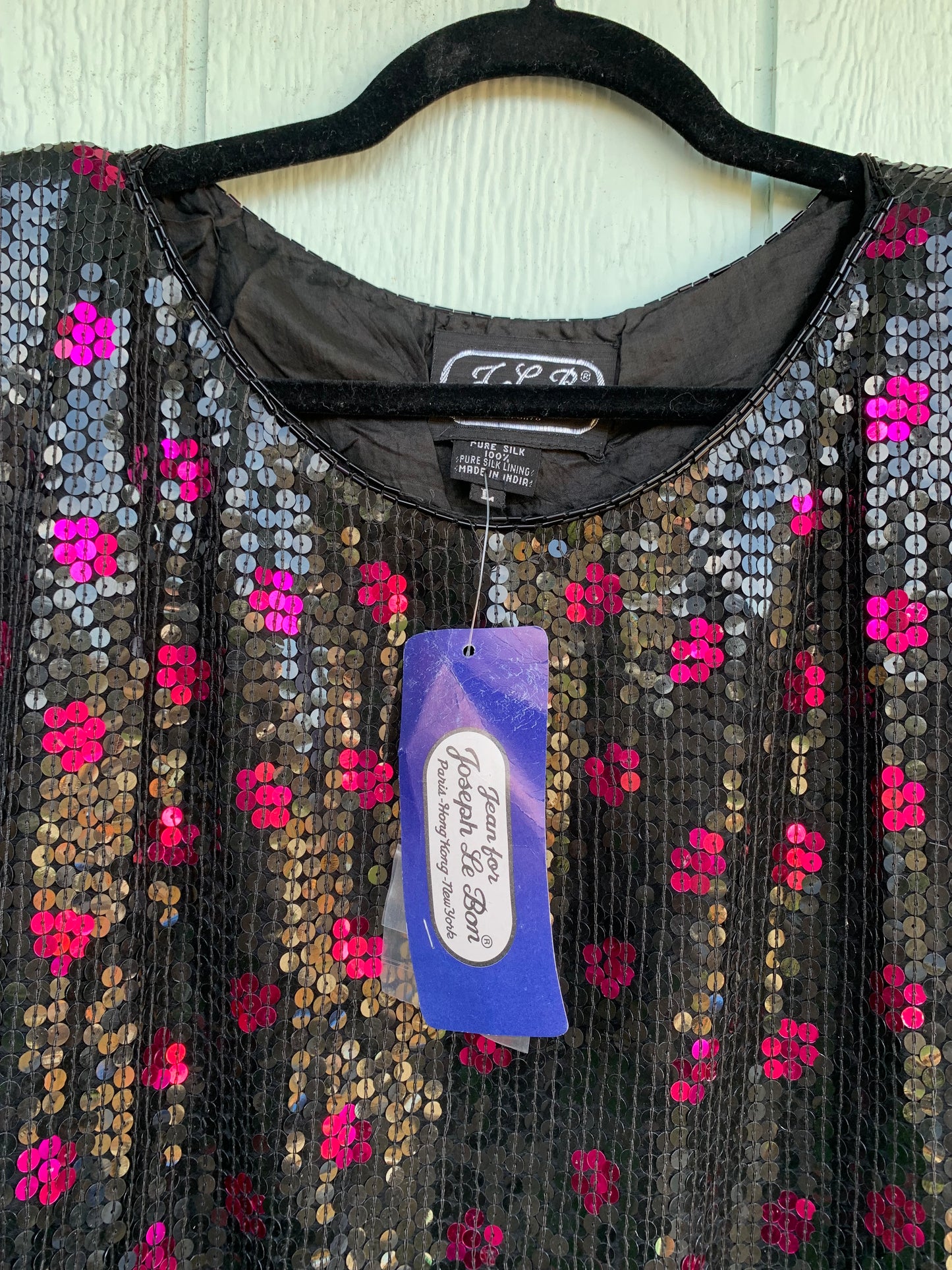 Vintage beaded sequin size Large top, NWT, crop top - black and fuchsia - Jean for Joseph Le Bon