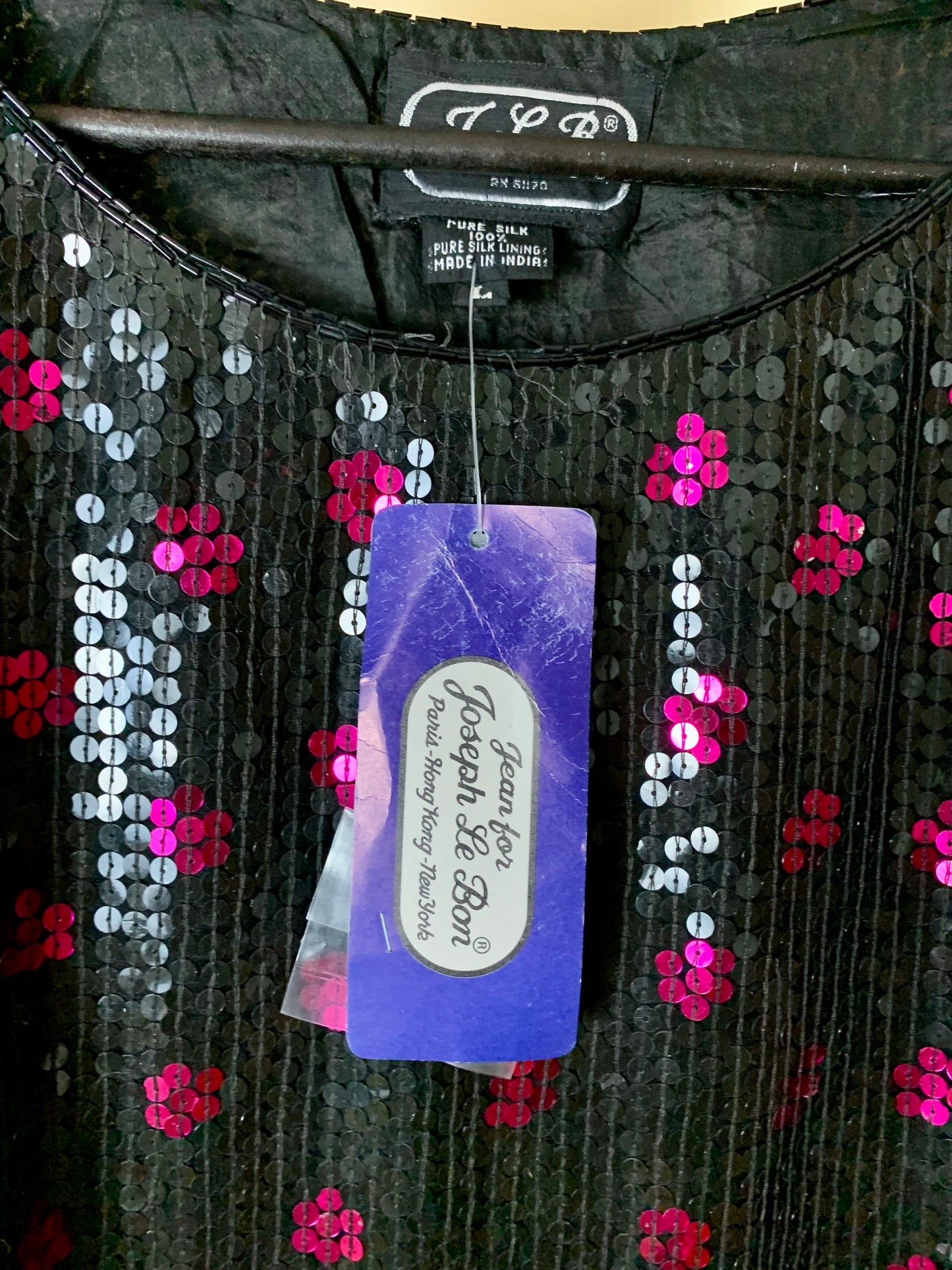 Vintage beaded sequin size Large top, NWT, crop top - black and fuchsia - Jean for Joseph Le Bon