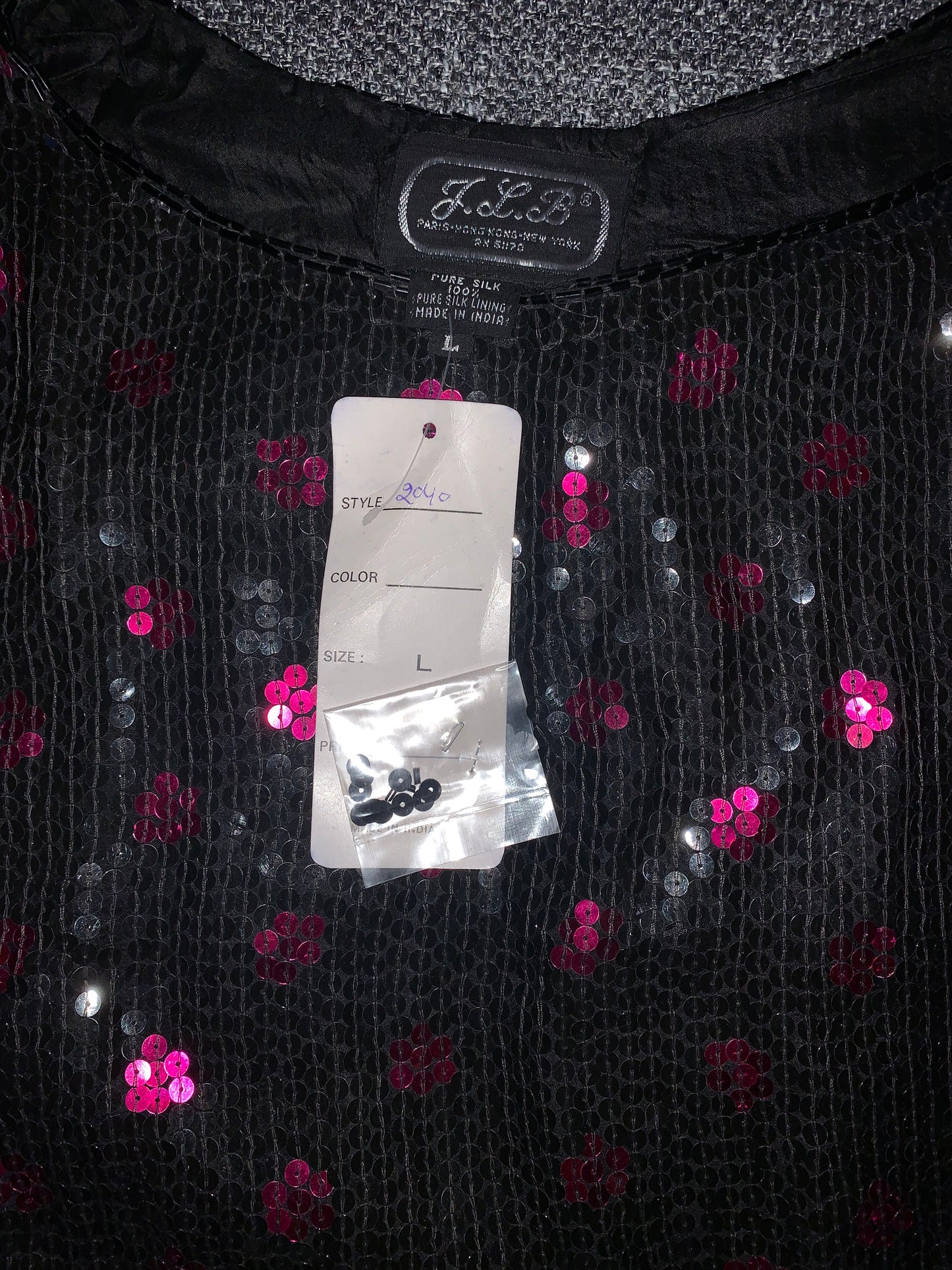 Vintage beaded sequin size Large top, NWT, crop top - black and fuchsia - Jean for Joseph Le Bon